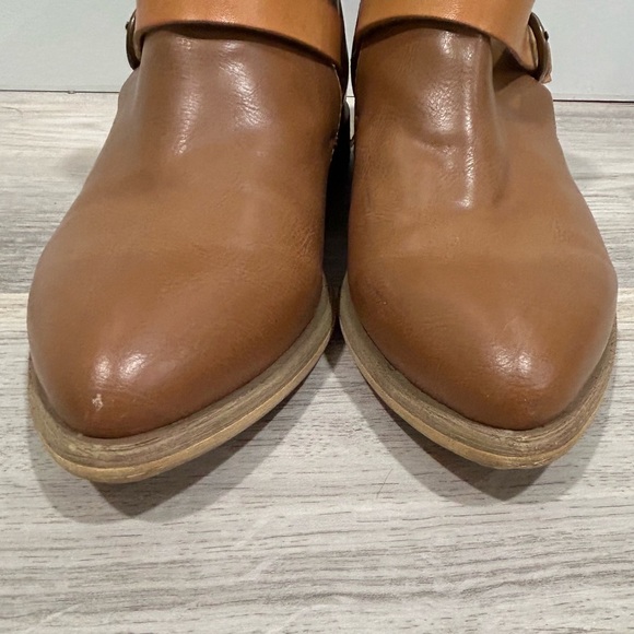 Pink Martini Brown Tan Leather Ankle Boots Slip On Flat Contrast Booties Size 37 - Picture 2 of 10